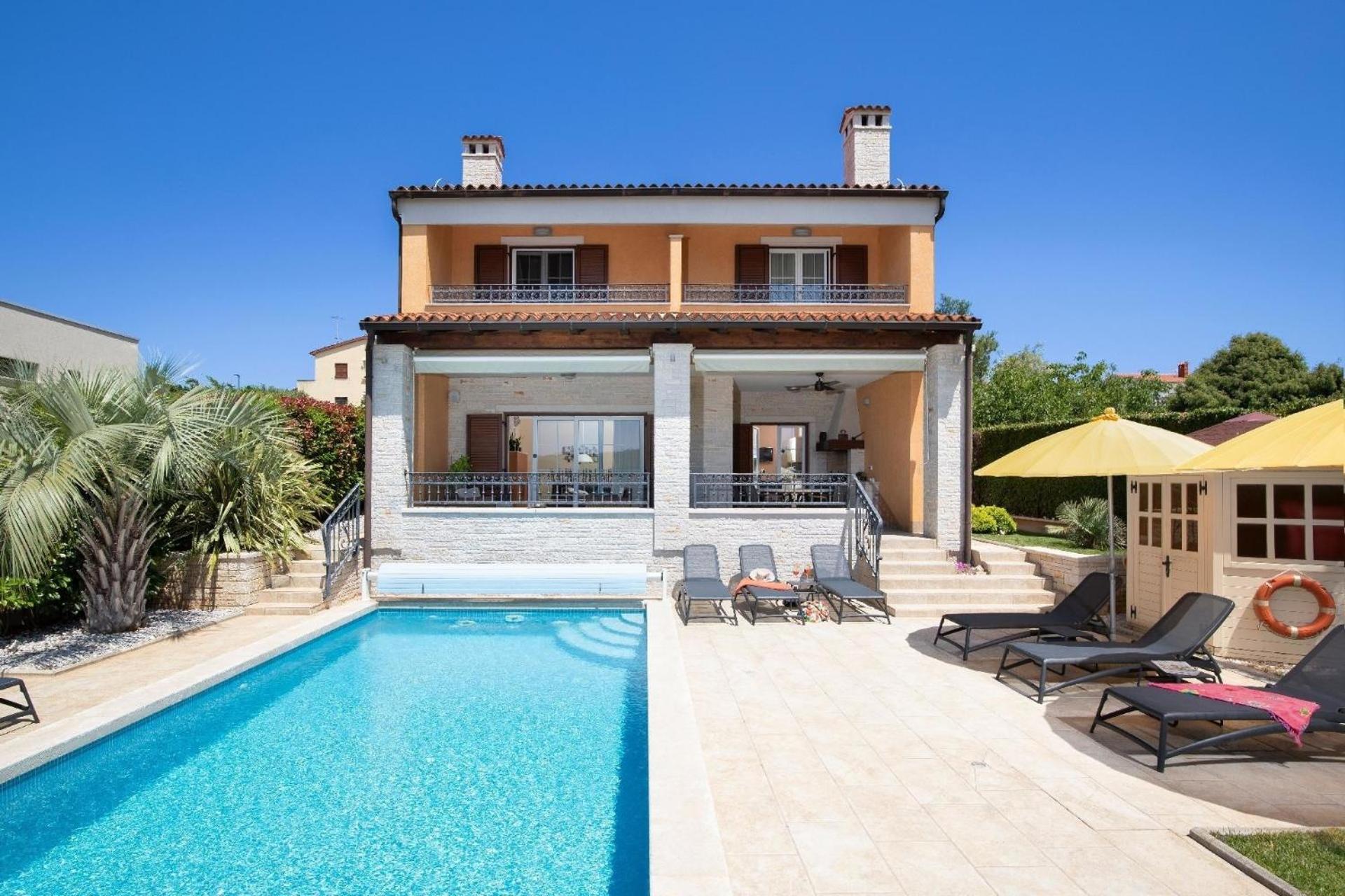 Ferienhaus In Pomer Mit Privatem Beheizten Pool Und Meerblick Bagian luar foto